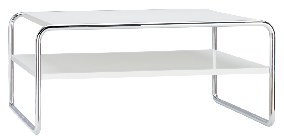 Preview: Thonet B20 a/1 Couchtisch in Weiß – elegantes Bauhaus-Design mit Stahlrohrgestell und praktischer Ablagefläche.