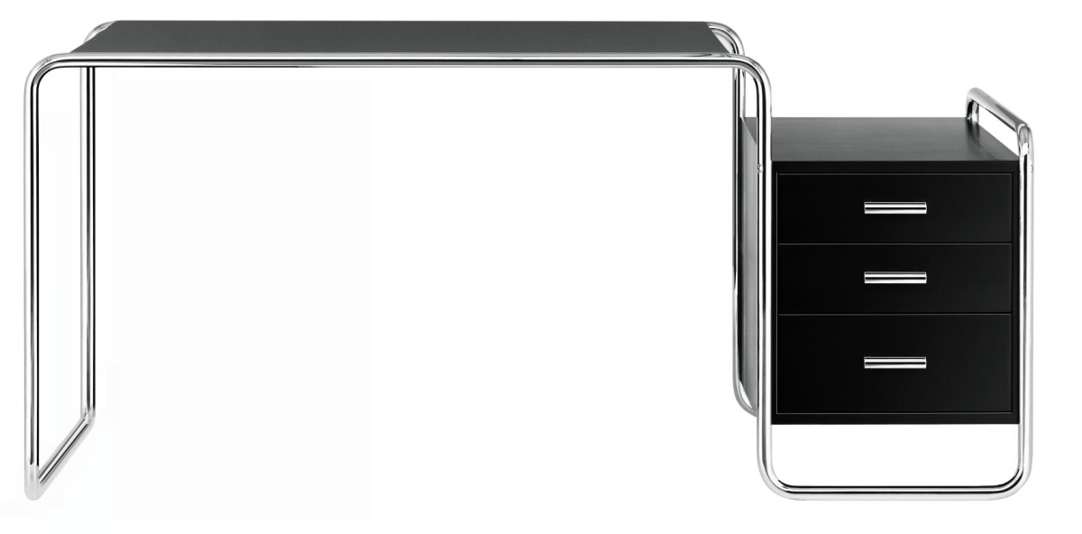 Preview: Thonet Schreibtisch S285 1 Schwarz gebeizt TP29 - Korpusse rechts - verchromt