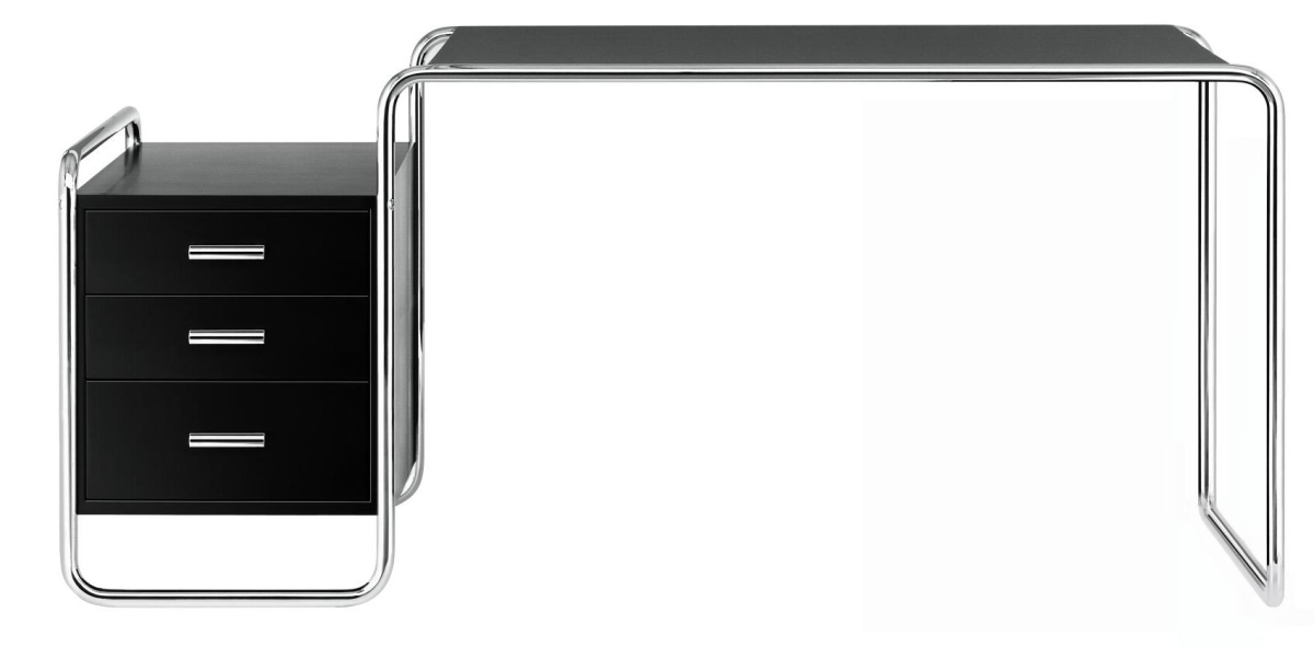 Preview: Thonet Schreibtisch S285 1 Schwarz gebeizt TP29 - Korpusse links- verchromt