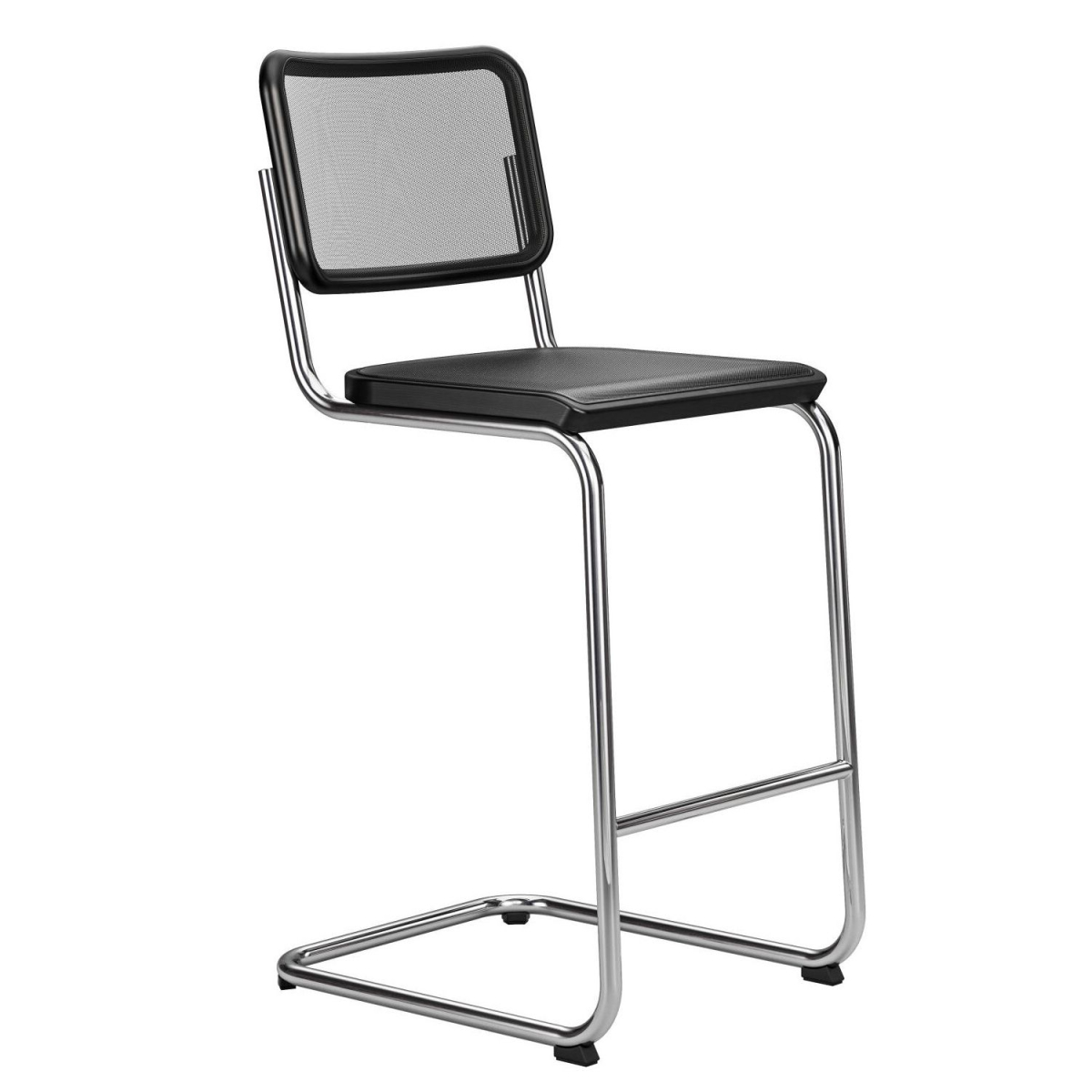 Thonet S32 VHT Barhocker in Schwarz, Modell T29, Seitenansicht.