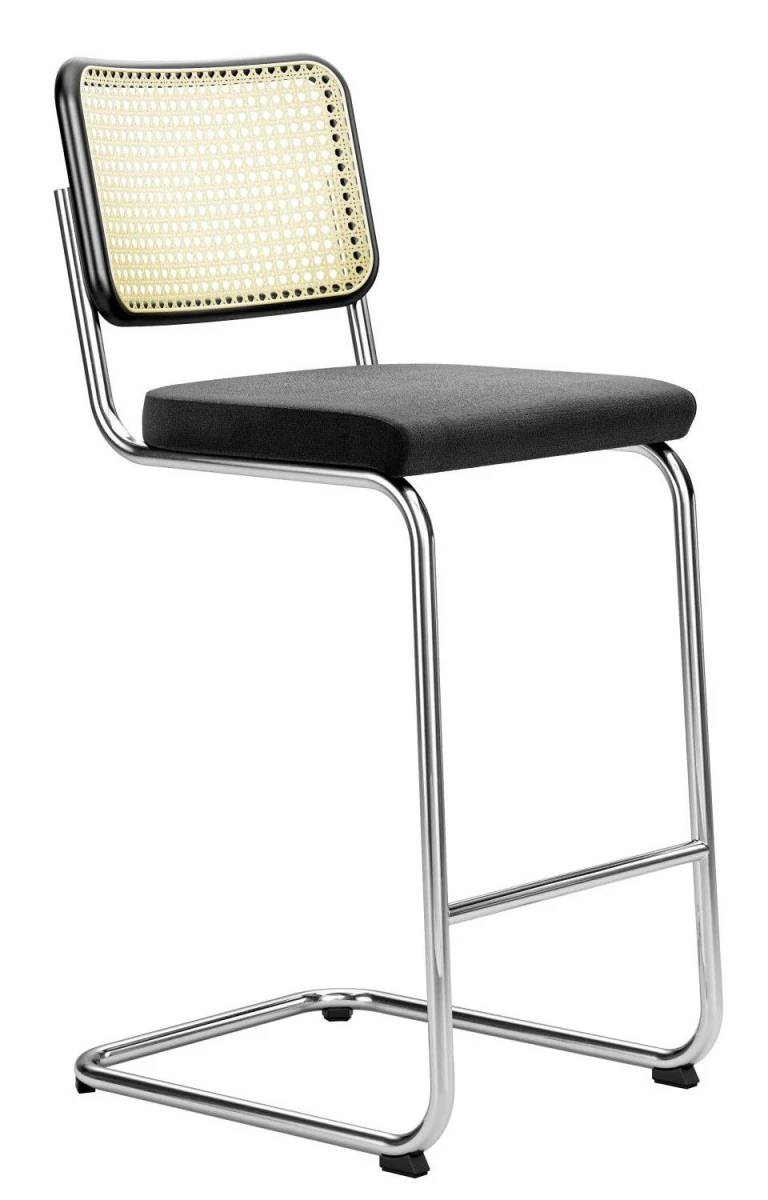 Thonet S32 VHT Barhocker in Schwarz, Modell T29, Seitenansicht.