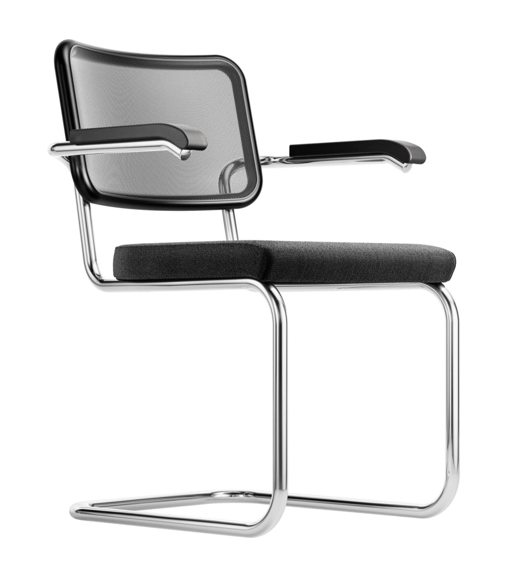 Preview: Thonet S64 SPVN Freischwinger mit Netzgeflecht und Sitzolster NEU Preview: Thonet Stuhl S64 SPVN mit Sitzpolster und Rücken Netzgewebe Schwarz
