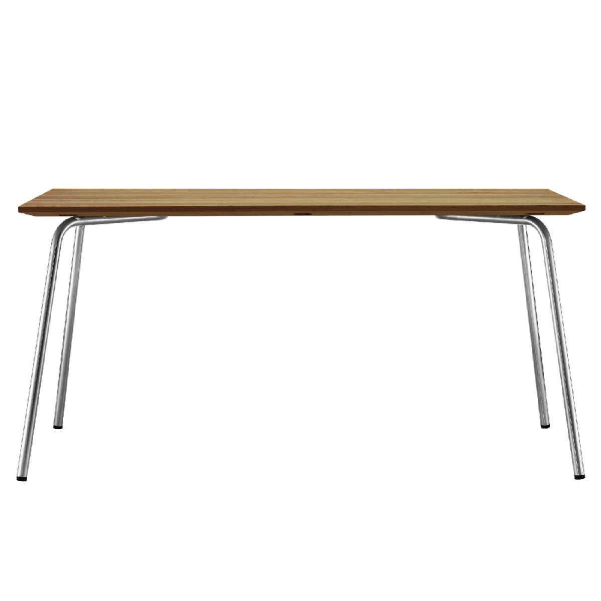 alttexte : Thonet_s1040_seitenansicht.jpeg ChatGPT: Thonet S 1040 Gartentisch – Seitenansicht mit massivem Iroko-Holz und Stahlrohrgestell