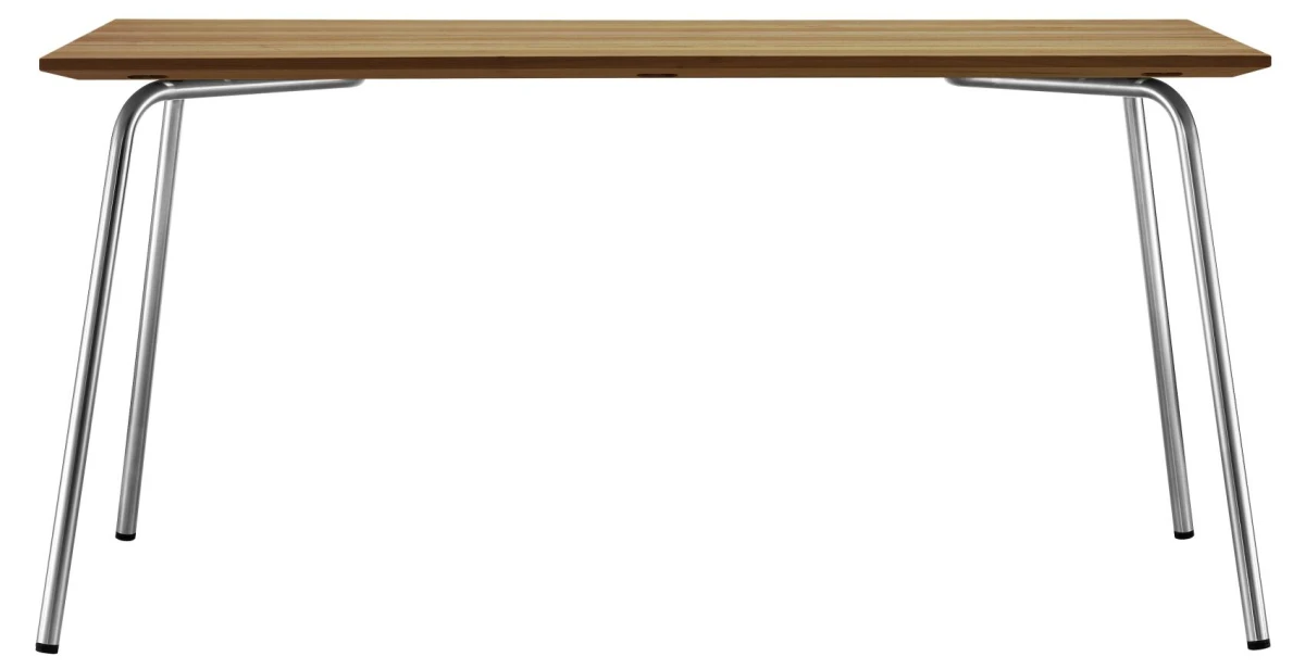 alttexte : Thonet_s1040_seitenansicht.jpeg ChatGPT: Thonet S 1040 Gartentisch – Seitenansicht mit massivem Iroko-Holz und Stahlrohrgestell