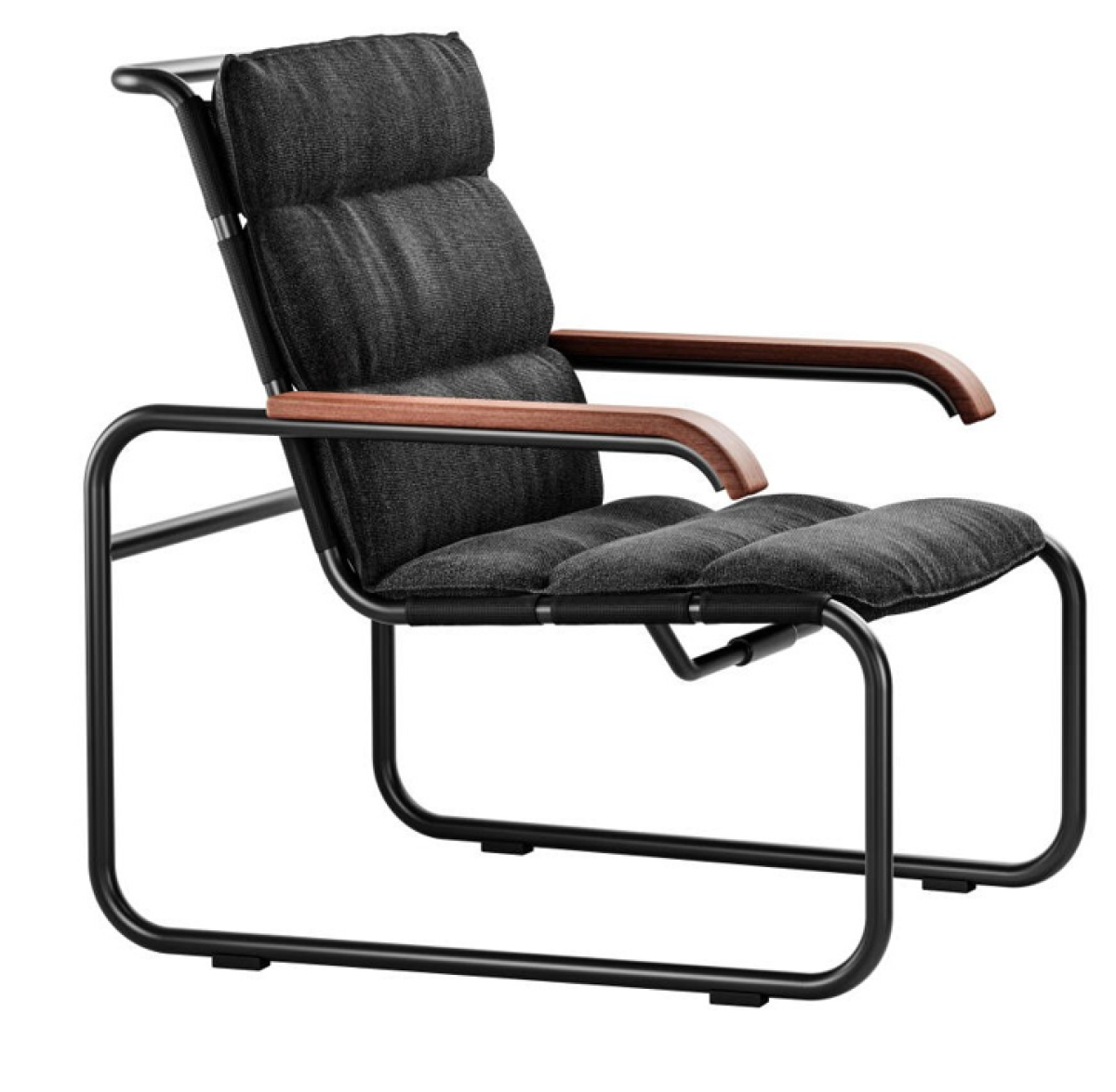 Preview: Thonet Stuhl S35 N All season schwarz netz mit iroko armlehnen und polsterung