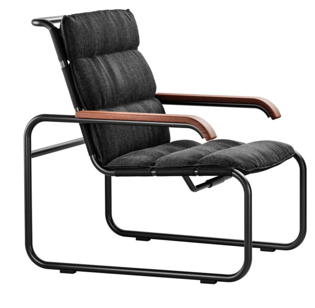 Thonet Stuhl S35 N All season schwarz netz mit iroko armlehnen und polsterung