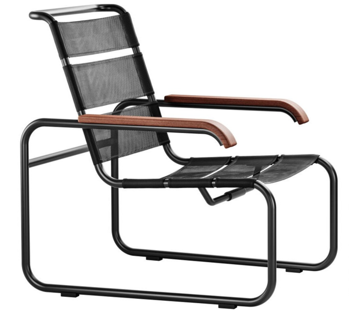 Thonet Stuhl S35 N All season schwarz netz mit iroko Armlehnen Vorderansicht
