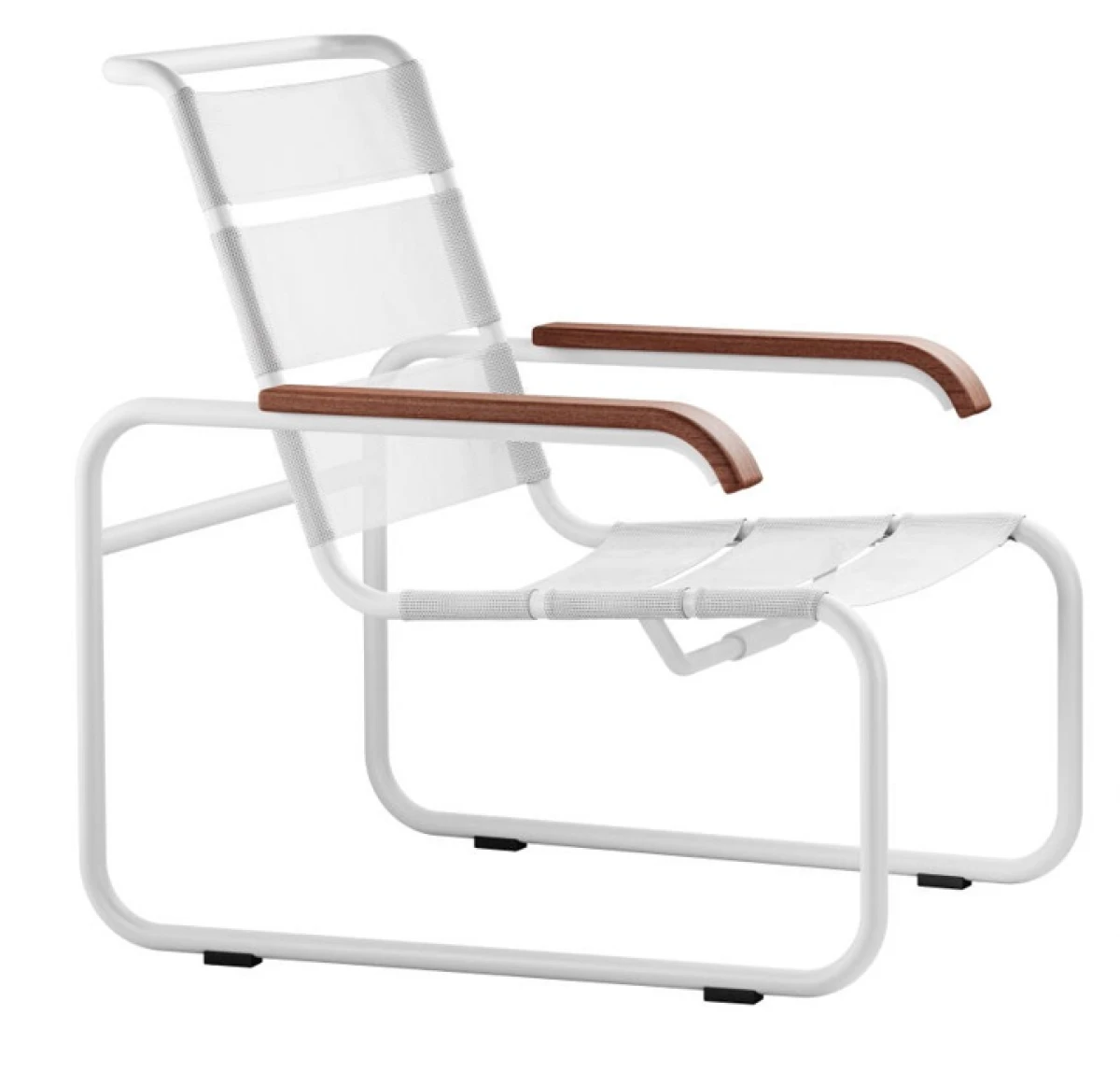 Thonet Stuhl S35 N All season schwarz netz mit iroko Armlehnen Vorderansicht