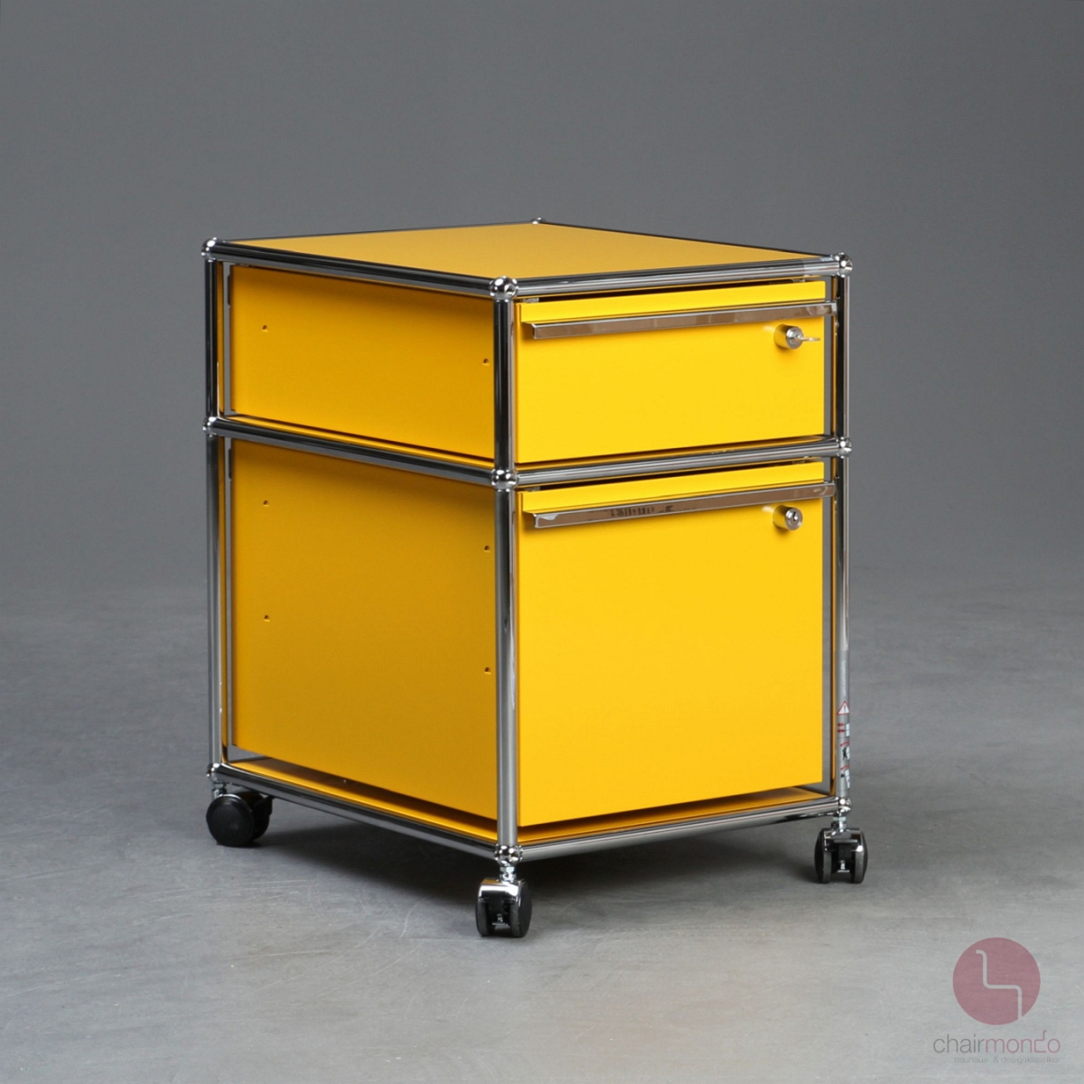 Preview: USM Haller Rollcontainer Gelb mit zwei Schubladen gebraucht