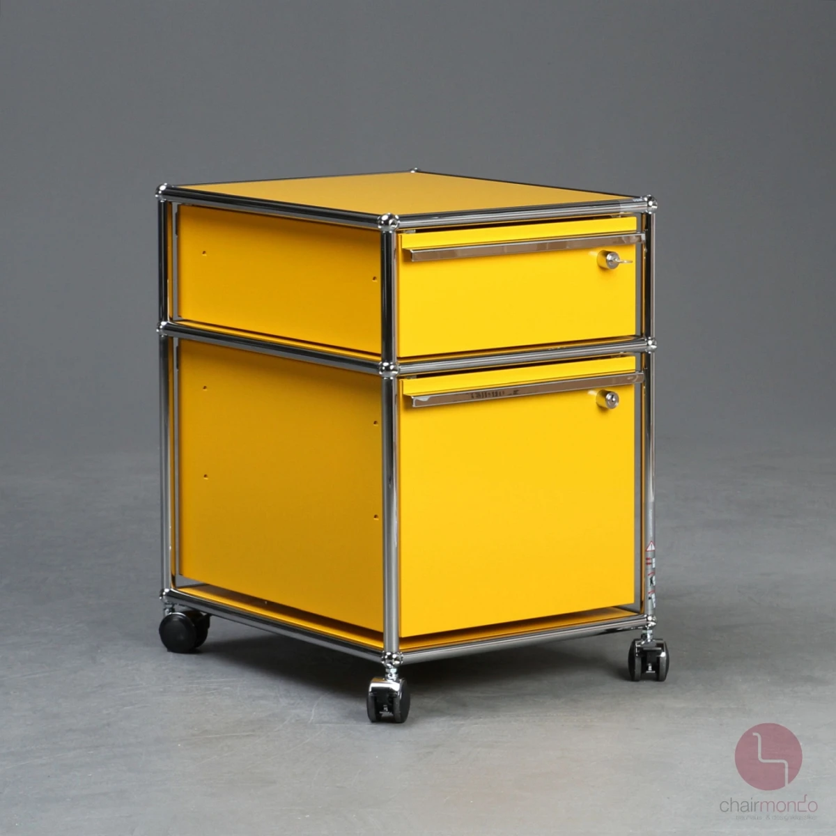 USM Haller Rollcontainer Gelb mit zwei Schubladen
