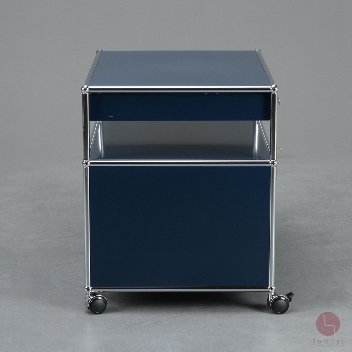 Preview: USM Haller Medienboard in Stahlblau mit zwei Schubladen und Schubfach gebraucht