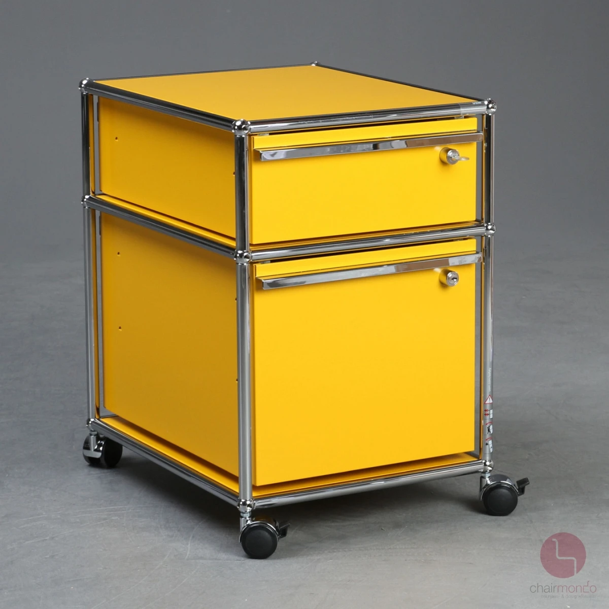 USM Haller Rollcontainer Gelb mit zwei Schubladen