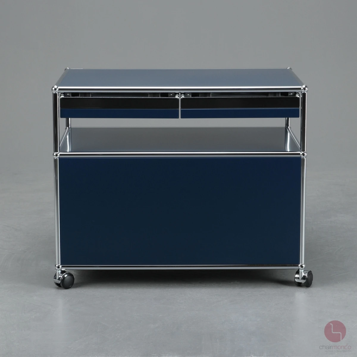 USM Haller Medienboard in Stahlblau mit zwei Schubladen und Schubfach gebraucht