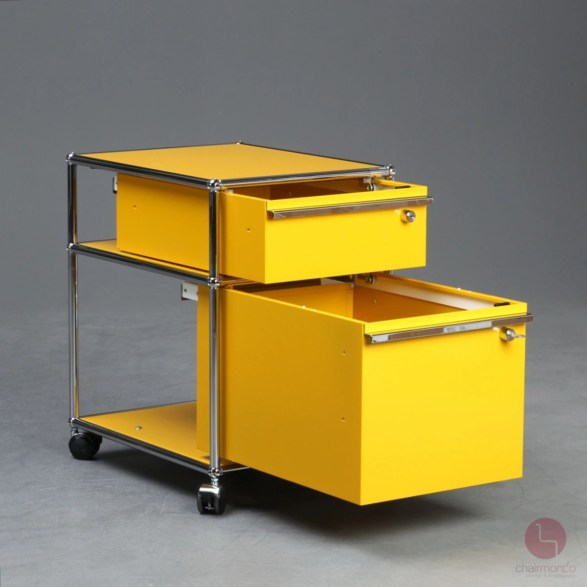 USM Haller Rollcontainer Gelb mit zwei Schubladen