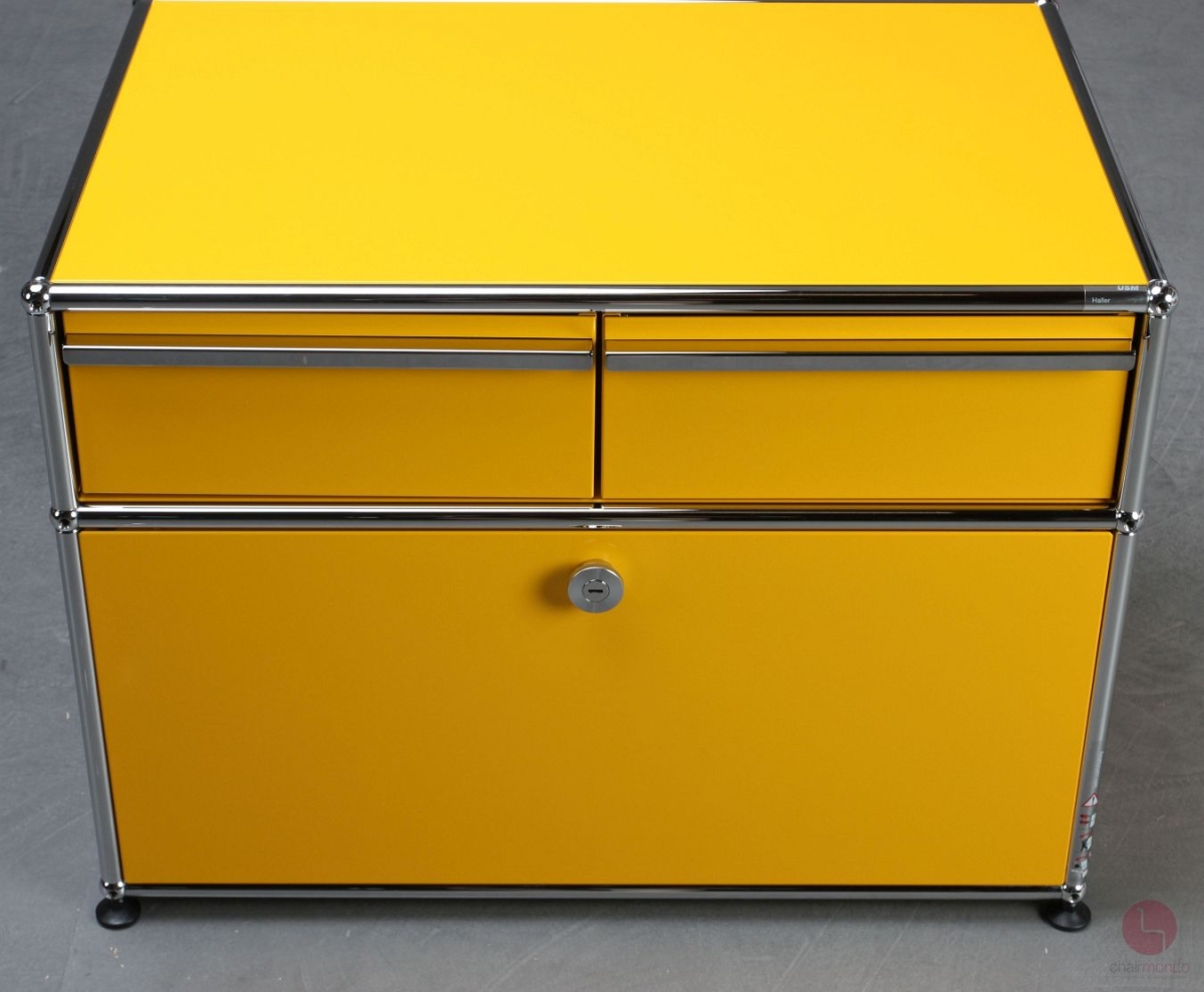 Preview: USM Haller Bürocontainer gelb mit Schubladen und Schubfach gebraucht