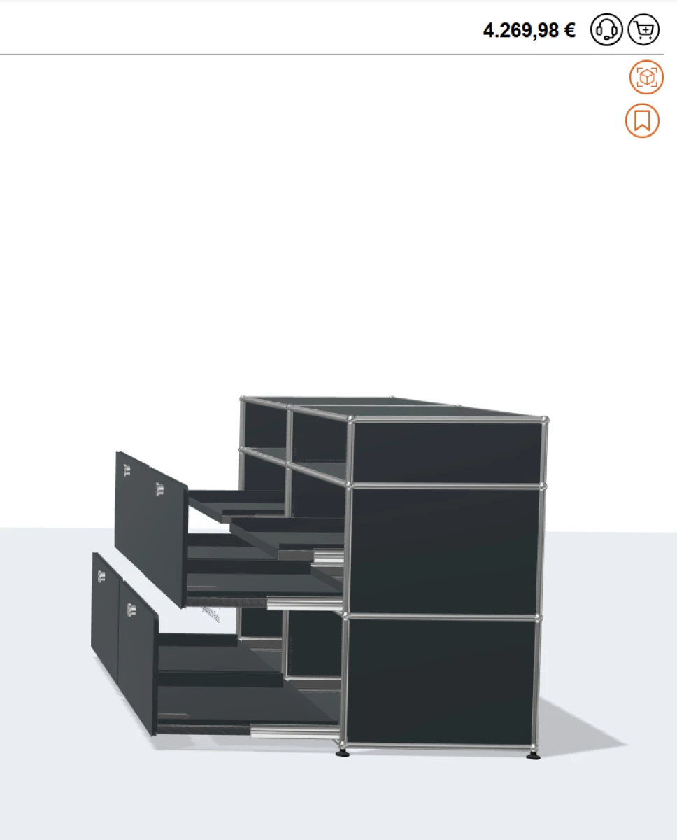 USM Haller Sideboard in Anthrazit mit sechs Fächern und Schubtüren gebraucht