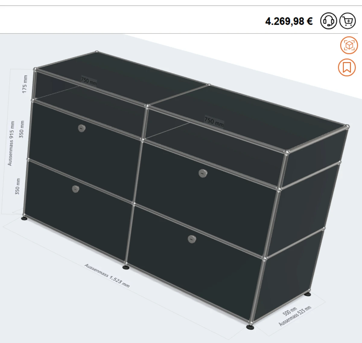 USM Haller Sideboard in Anthrazit mit sechs Fächern und Schubtüren gebraucht