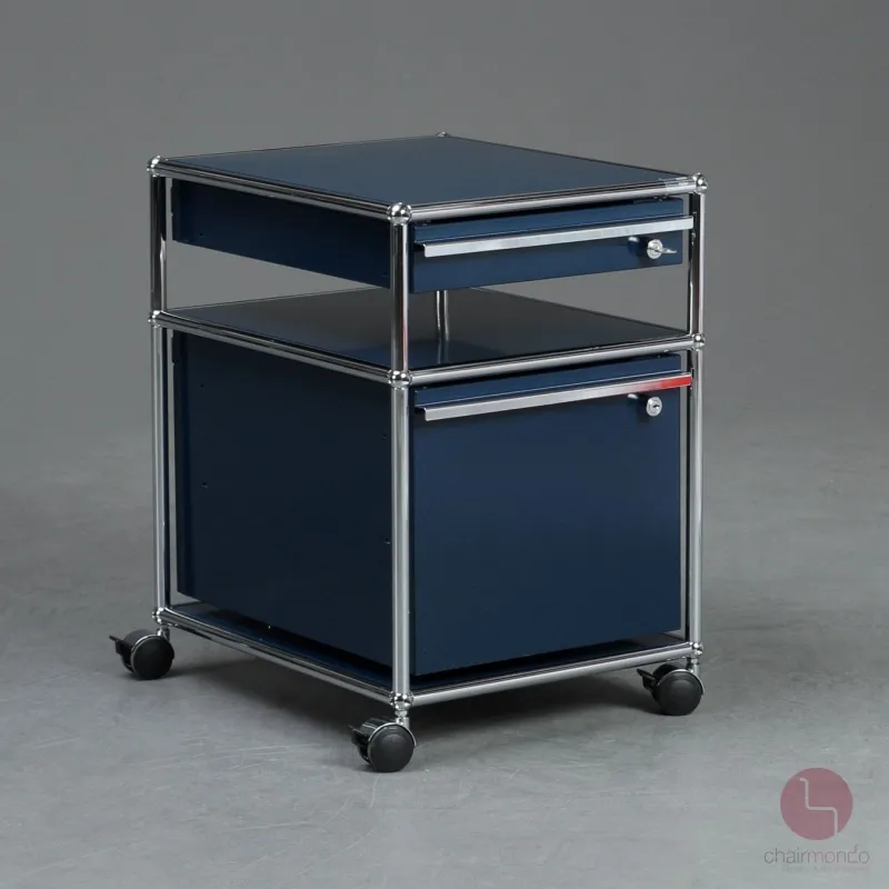 USM Haller Rollcontainer Stahlblau mit zwei Schubladen gebraucht