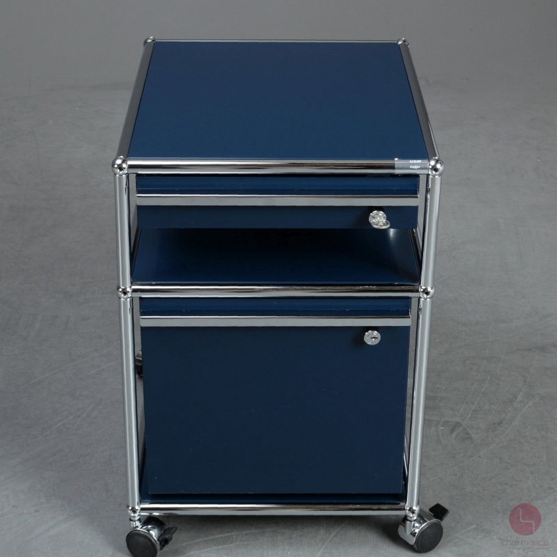 Preview: USM Haller Rollcontainer Stahlblau mit zwei Schubladen gebraucht