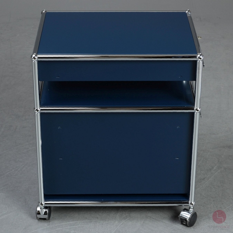 Preview: USM Haller Rollcontainer Stahlblau mit zwei Schubladen gebraucht