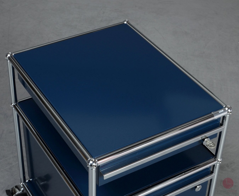 Preview: USM Haller Rollcontainer Stahlblau mit zwei Schubladen gebraucht