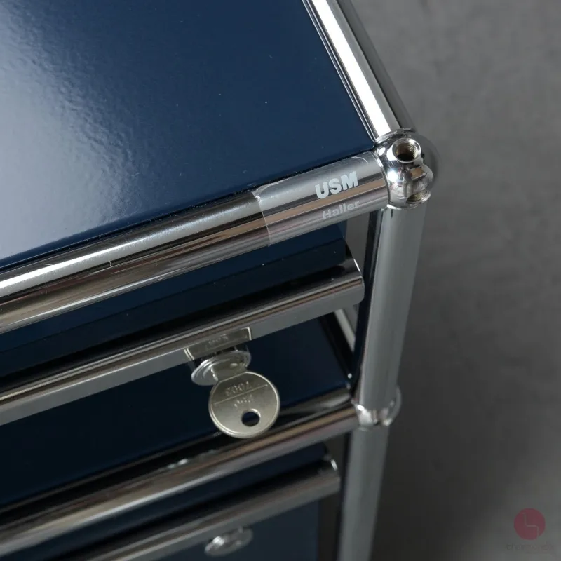 USM Haller Rollcontainer Stahlblau mit zwei Schubladen gebraucht