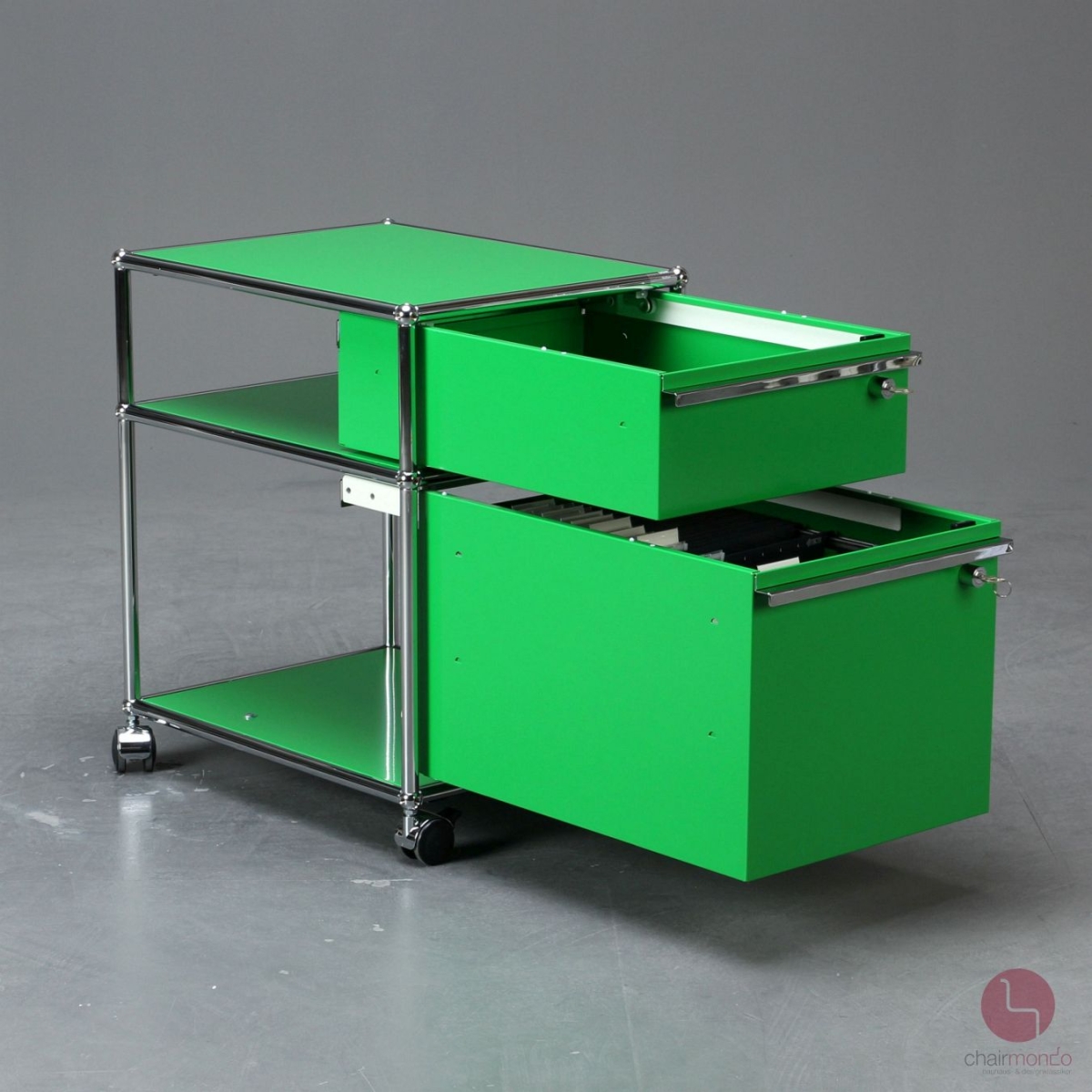 Preview: USM Haller Rollcontainer Grün mit zwei Schubladen gebraucht