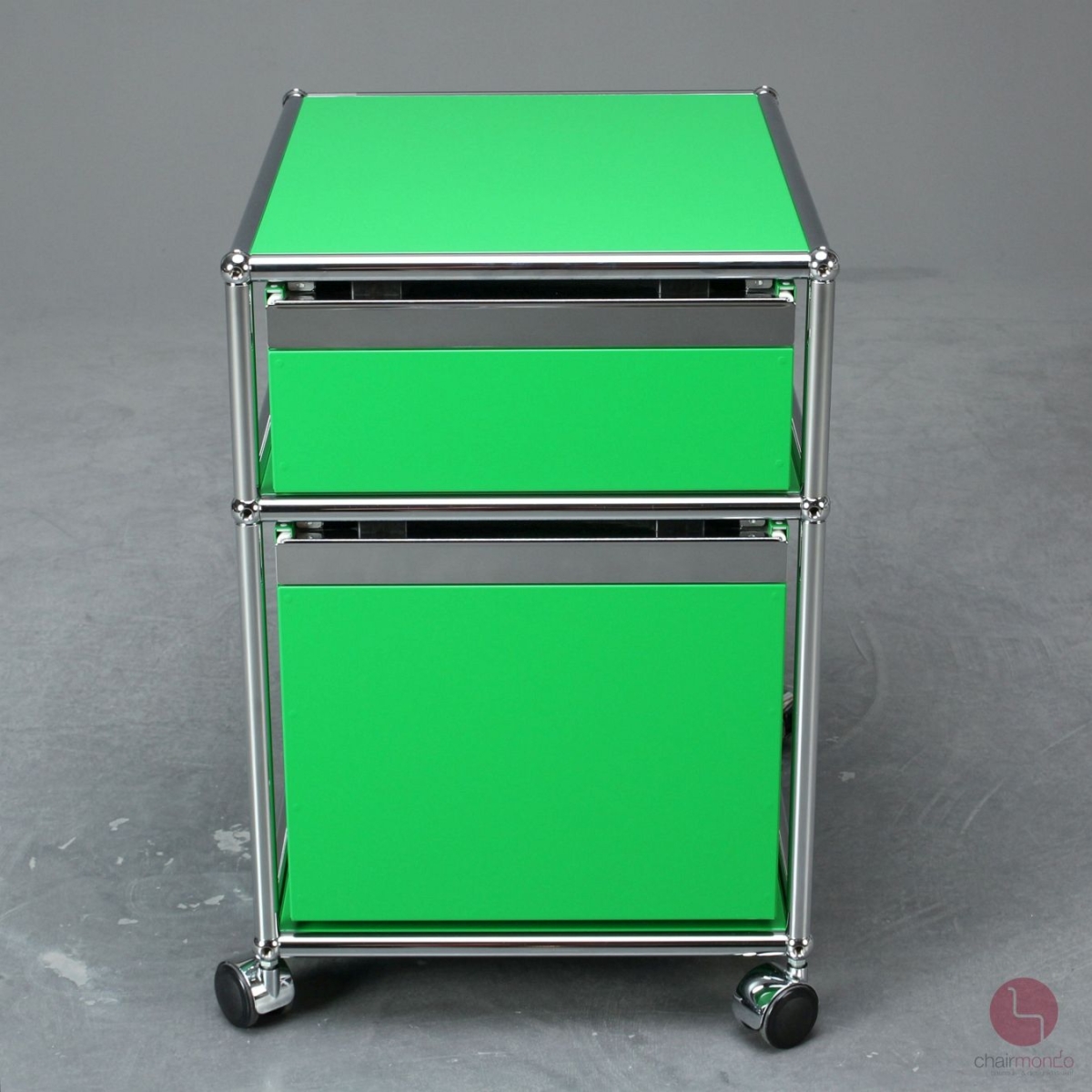 Preview: USM Haller Rollcontainer Grün mit zwei Schubladen gebraucht