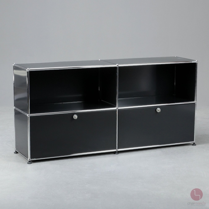 Preview: USM Haller Sideboard Schwarz mit vier Fächern + zwei Schubtüren 152 x 74 x 37 cm gebraucht