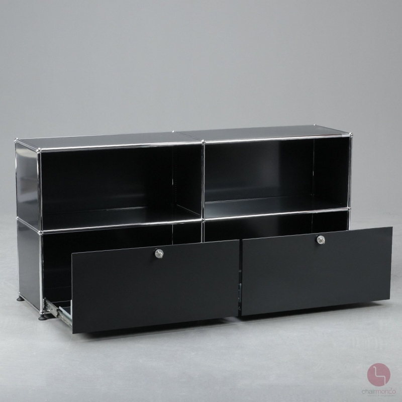 Preview: USM Haller Sideboard Graphitschwarz mit zwei Schubtüren gebraucht