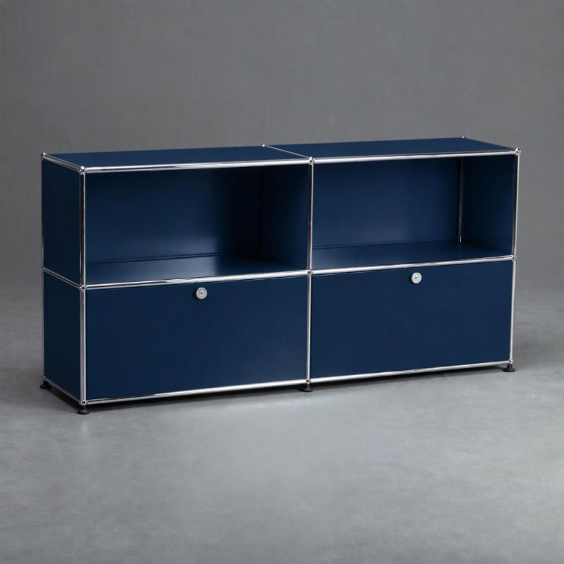 Preview: USM Haller Sideboard Stahlblau mit vier Fächern und zwei Klapptüren 152x74x37 cm gebraucht
