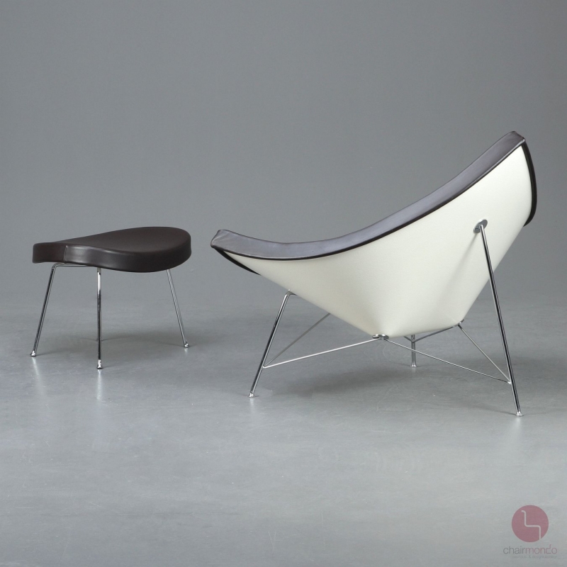 Preview: Vitra Coconut Chair mit Hocker Lounge Sessel Leder Braun Schale Weiß gebraucht