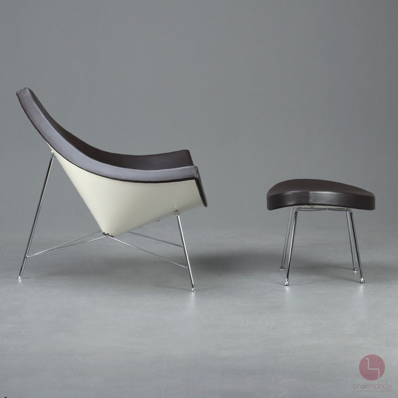 Preview: Vitra Coconut Chair mit Hocker Lounge Sessel Leder Braun Schale Weiß gebraucht