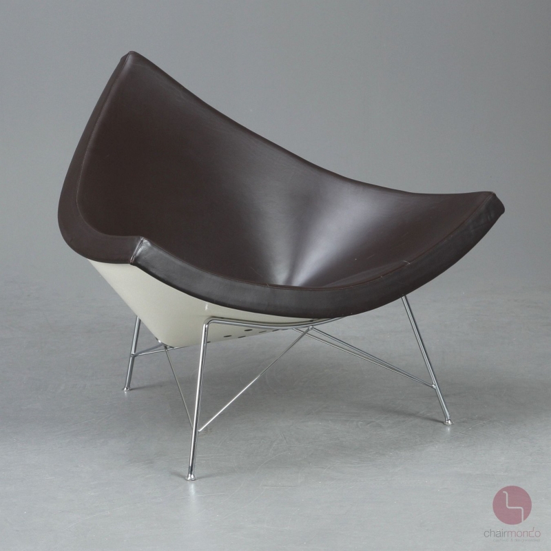 Preview: Vitra Coconut Chair mit Ottoman Leder Braun gebraucht