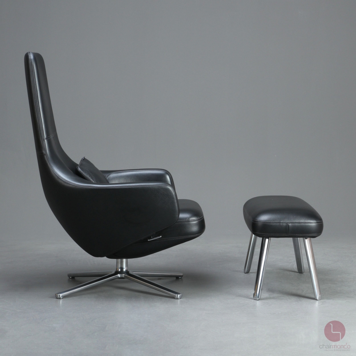 Preview: Vitra Repos Sessel Leder Schwarz und Fußbank gebraucht