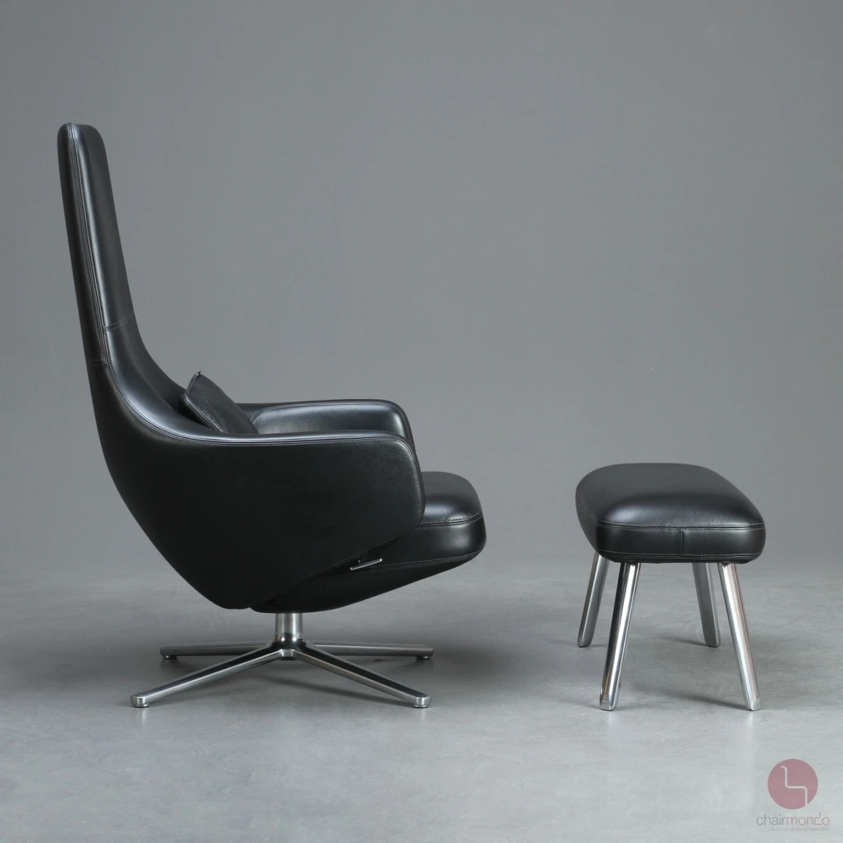 Vitra Repos Sessel Leder Schwarz und Fußbank gebraucht