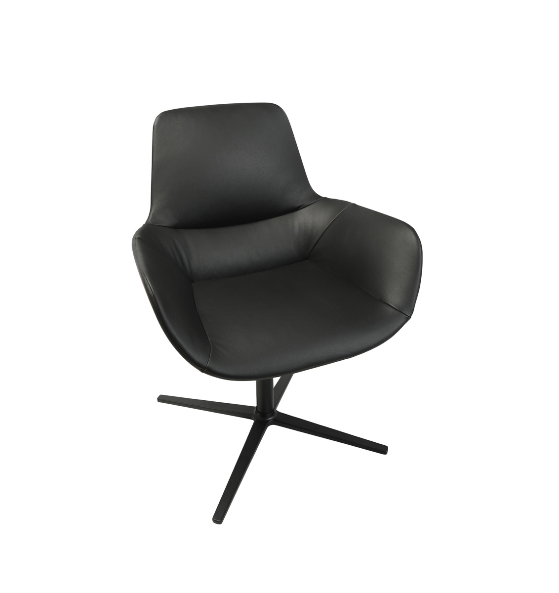Preview: Wagner W - Club eleganter Lounge Sessel mit 4-Strahl Gestell und schwarzem Leder Bezug