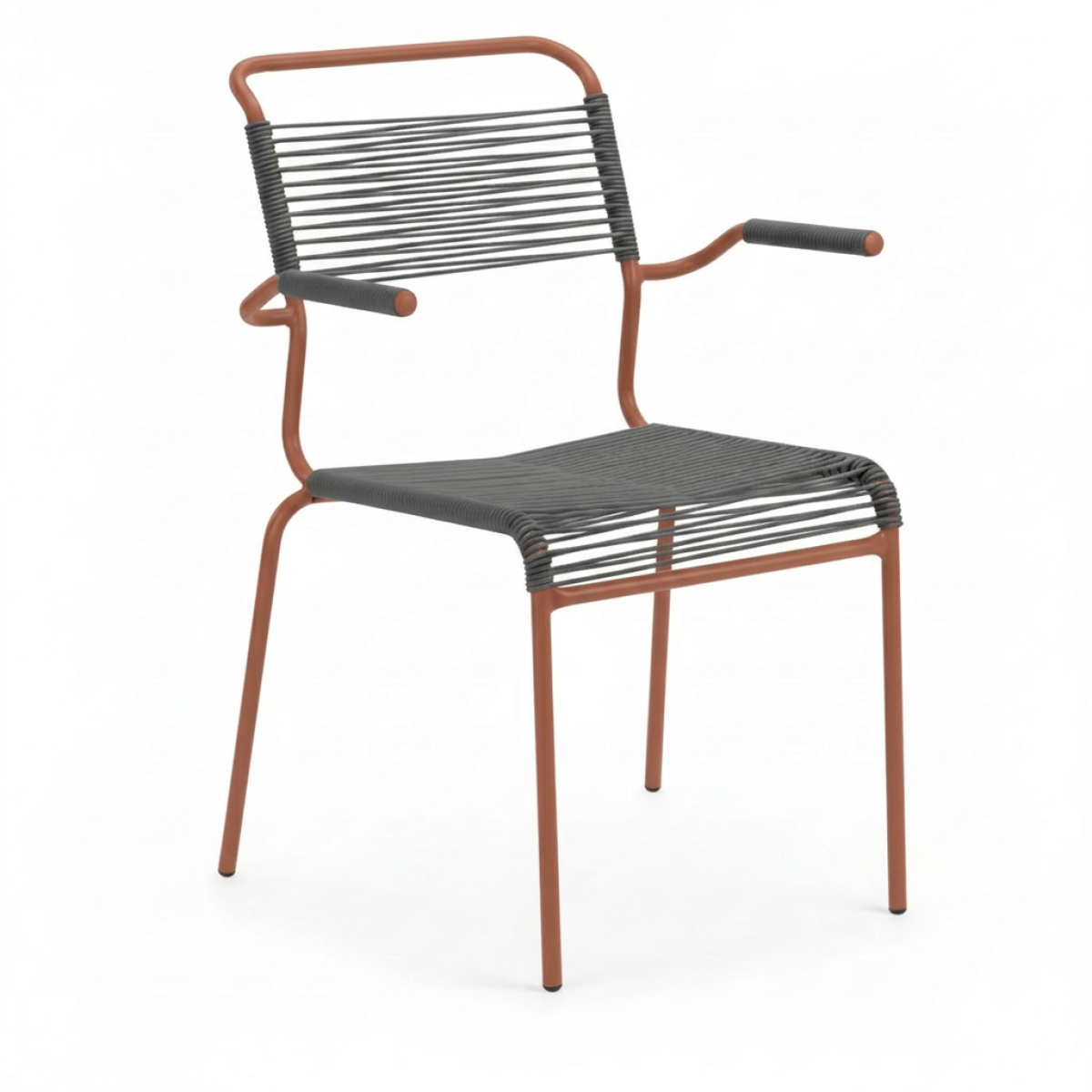 Preview: Schaffner Säntis Spaghetti Stuhl mit anthrazit farbenem OceanYarn und terracotta farbenen Gestell aus Stahlrohr