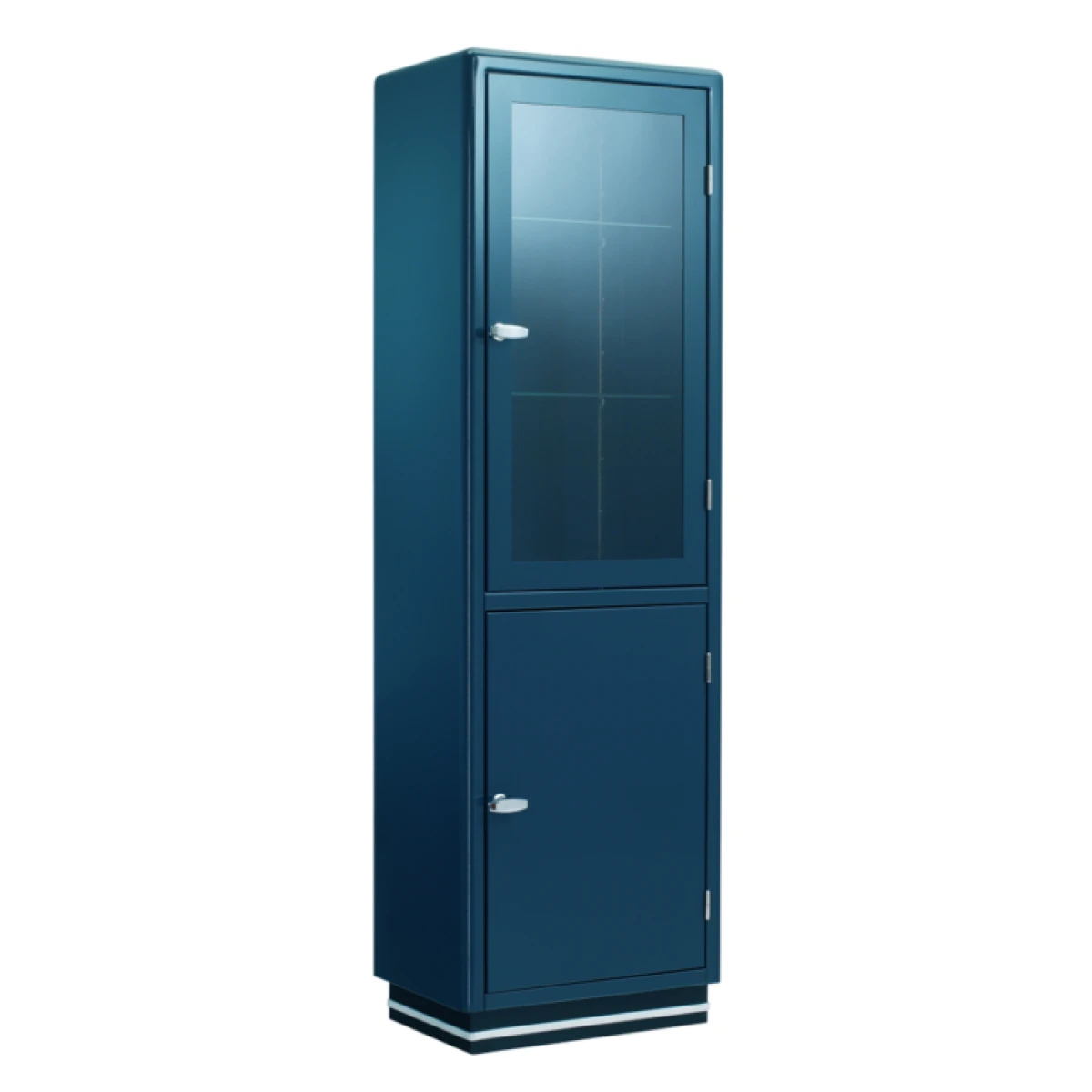 müller möbelfabrikation SB 422 - 2 Glasvitrine mit satinierter Glastür und Metalltür in blau