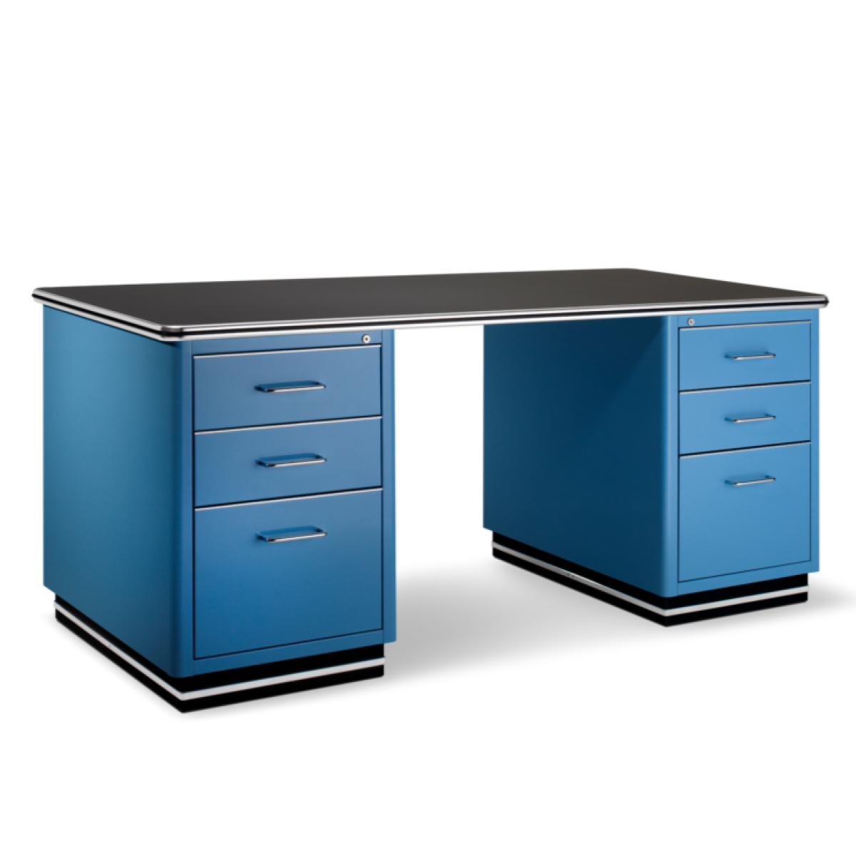 Preview: müller TB 228 Schreibtisch aus Stahl mit 2 Containern in verschiedenen Farben