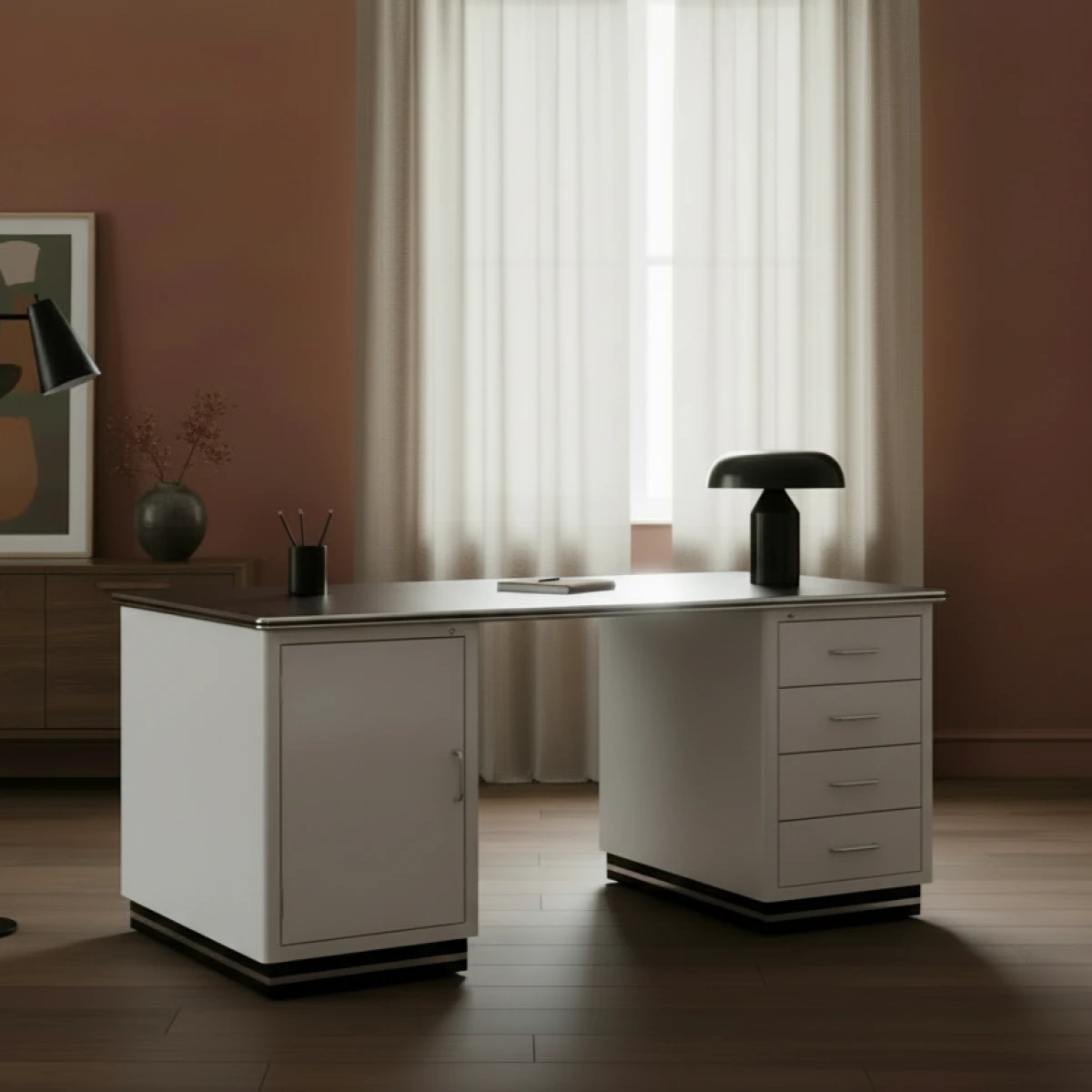 müller möbelfabrikation TB228-18 Schreibtisch in weiß mit 2 Containern Interieurbild