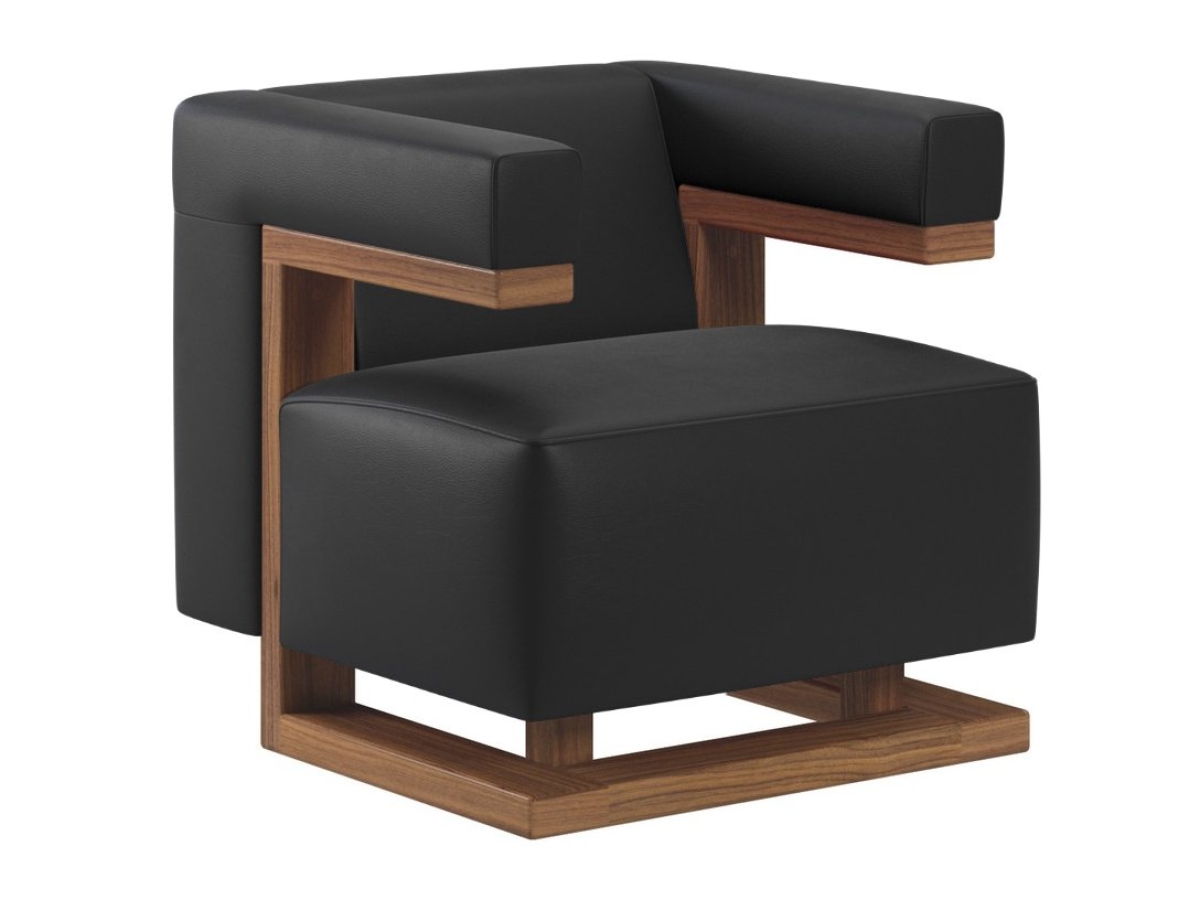 Tecta F51 Sessel Leder Schwarz, Nussbaum Gestell