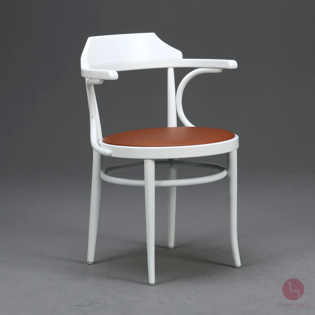 Thonet 233 P Bugholzstuhl in Weiß mit neuem Leder in Braun - gebraucht Thonet 233 P Bugholzstuhl in Weiß mit neuem Leder in Braun - gebraucht