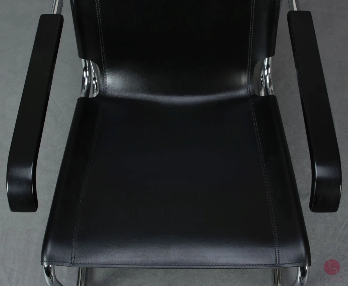 Thonet S35 L Freischwinger Sessel mit schwarzem Leder gebraucht Thonet S35 L Freischwinger Sessel mit schwarzem Leder gebraucht