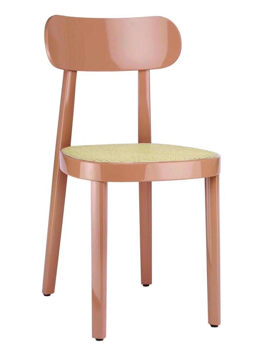 Thonet 118 Stuhl in Hochglanzoptik, altrosa, aus Buchenholz mit Wiener Geflecht