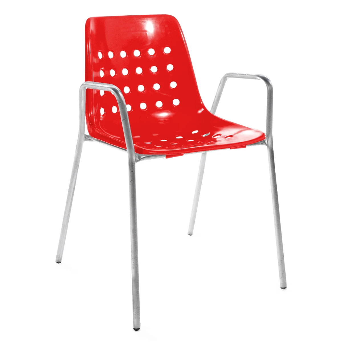 Stuhl Bermuda mit Armlehnen, zweifarbig in Rot, feuerverzinkt – moderne Outdoor-Sitzgelegenheit