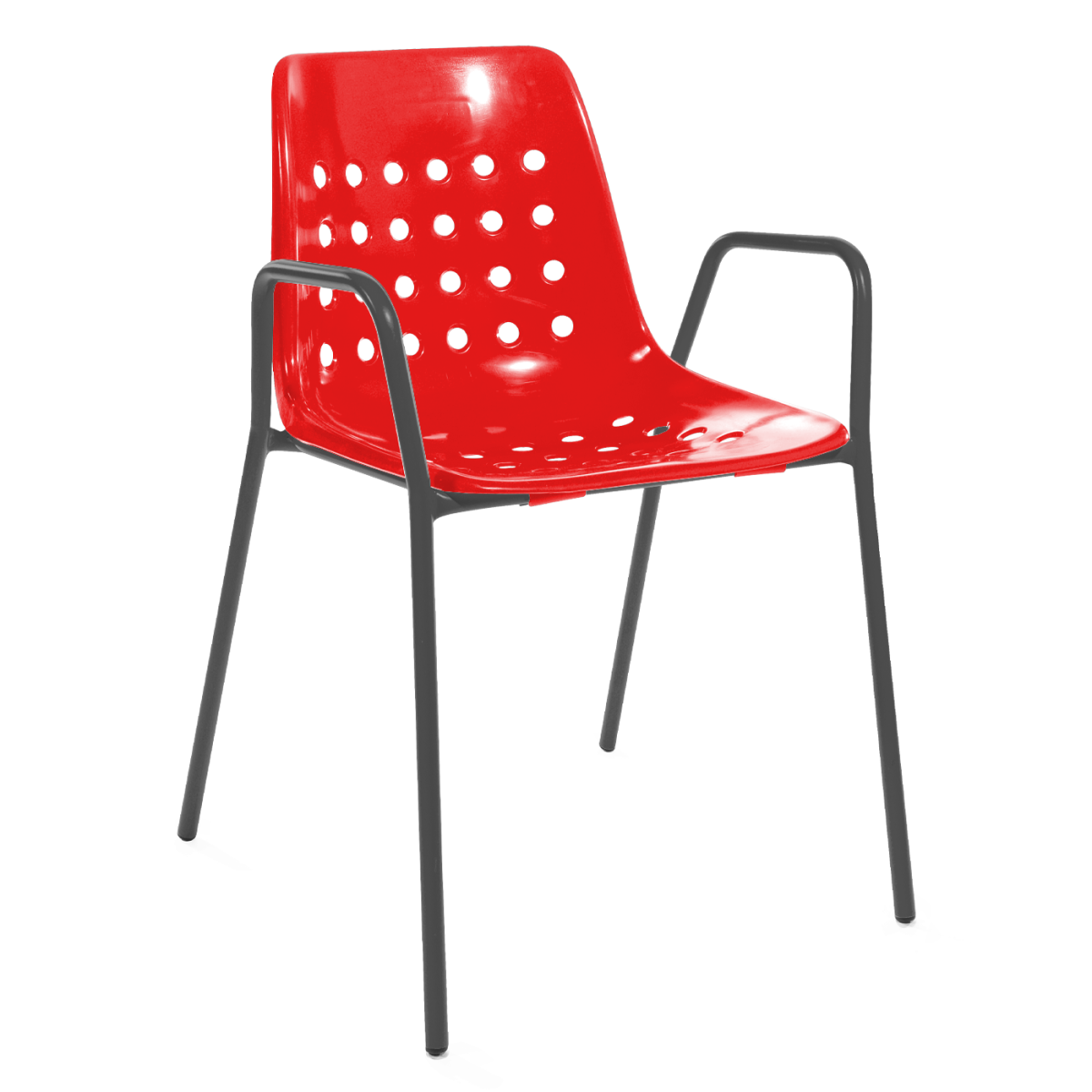 Stuhl Bermuda mit Armlehnen, zweifarbig in Rot mit schwarzem Gestell – moderner Farbmix für Garten und Terrasse