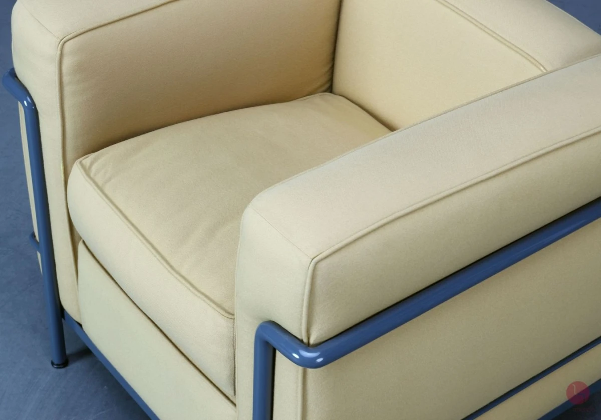 Cassina LC2 Le Corbusier Sessel Stoff Gelb gebraucht Cassina LC2 Le Corbusier Sessel Stoff Gelb gebraucht