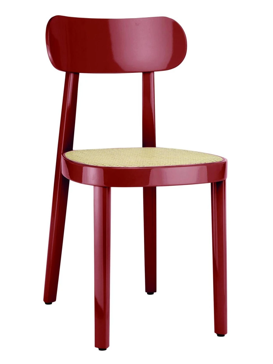 Thonet 118 Stuhl in Hochglanzoptik, dunkelrot, aus Buchenholz mit Wiener Geflecht