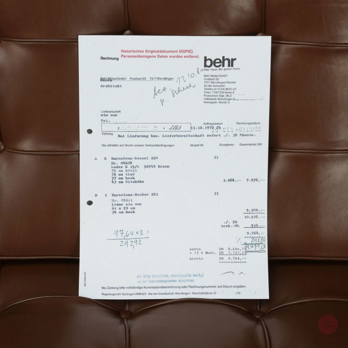 Knoll Barcelona Chair mit braunem Leder gebraucht